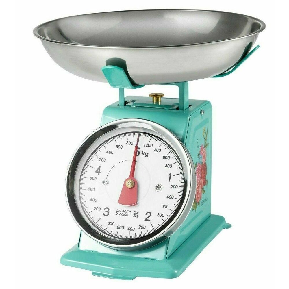 Pioneer Woman Sweet Rose Mini Analog Scale Metal Bowl Turquoise Retro Style Gift